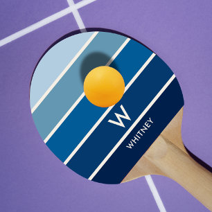 Blue Gradient Stripe Monogram Personal Ping Pong Paddle