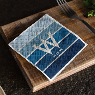 Blue Gradient Striped Monogram Personal Party Napkin