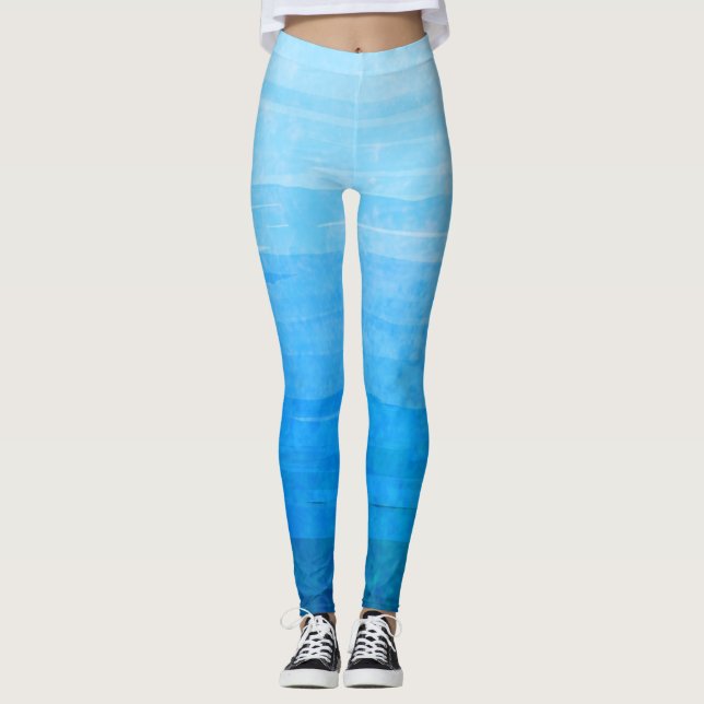 Blue Gradient Stripes Faded Leggings (Front)