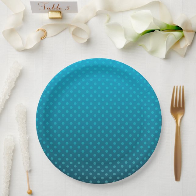 blue gradient with small polka dots paper plate (Wedding)