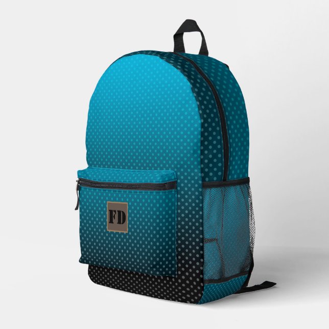 blue gradient with small polka dots printed backpack (Back Corner Right)