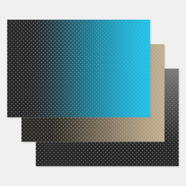blue gradient with small polka dots wrapping paper sheet (Set)