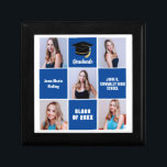 Blue Graduate 5 Photo Collage Custom Graduation Gift Box<br><div class="desc">A classy custom senior graduate photo collage graduation gift box with classic blue squares for a high school senior graduating with the class of 2024. Customise with your senior portrait pictures, school name and graduating for a great personalised graduation present. It features a 5 photograph template separated by white lines....</div>