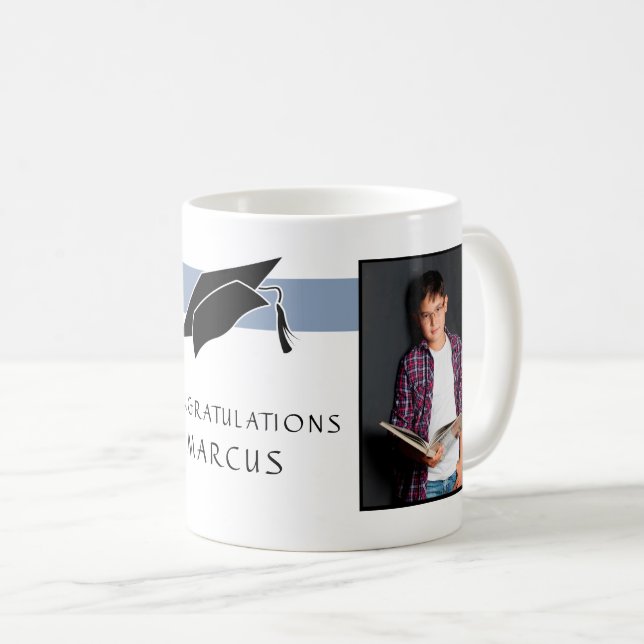 Blue Graduate Congratulations Photo Graduation Coffee Mug (Front Right)