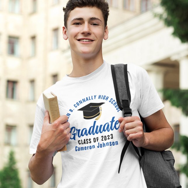 Blue Graduate Custom School Graduation T-Shirt (Creator Uploaded)