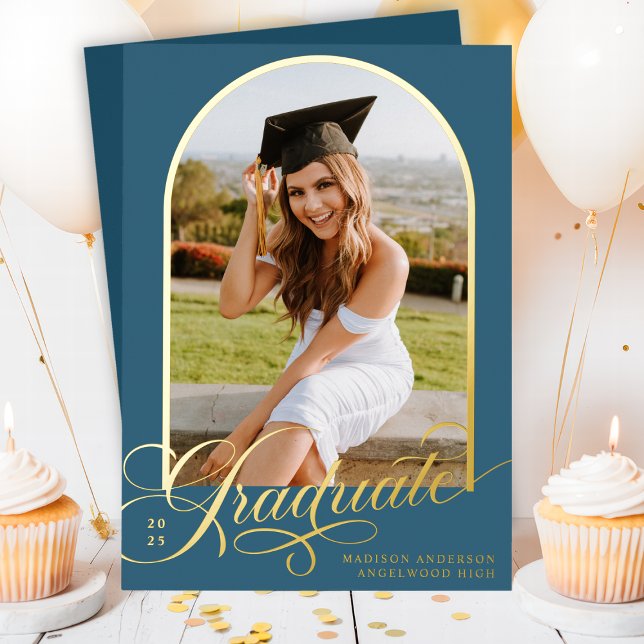 Blue Graduate Foil Graduation Announcement (Creator Uploaded)