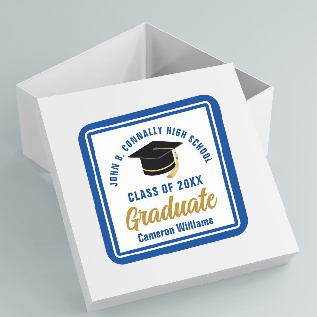 Blue Graduate Personalised 2026 Graduation Party Square Sticker (Creator Uploaded)