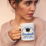 Blue Graduate Personalized Graduation Gift Coffee Mug<br><div class="desc">This modern custom senior graduate mug features your high school or college name in blue for the class of 2025. Customize with your graduating year under the chic handwritten script and black grad cap for a great personalized graduation party favor gift.</div>