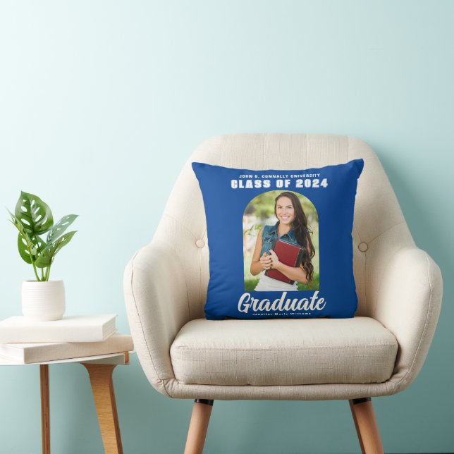 Blue Graduate Photo Arch Modern Graduation Cushion (Chair)
