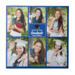 Blue Graduate Photo Collage 2024 Custom Graduation Ceramic Tile<br><div class="desc">This modern blue senior graduate photo collage tile features your favourite 6 student photographs. This graduation keepsake gift features classy white typography of your high school or college name for the class of 2024. Customise this design with your graduating year below the black grad cap.</div>