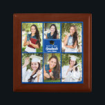 Blue Graduate Photo Collage 2024 Custom Graduation Gift Box<br><div class="desc">This modern blue senior graduate photo collage gift box features your favourite 6 student photographs. This graduation keepsake gift features classy white typography of your high school or college name for the class of 2024. Customise this design with your graduating year below the black grad cap.</div>