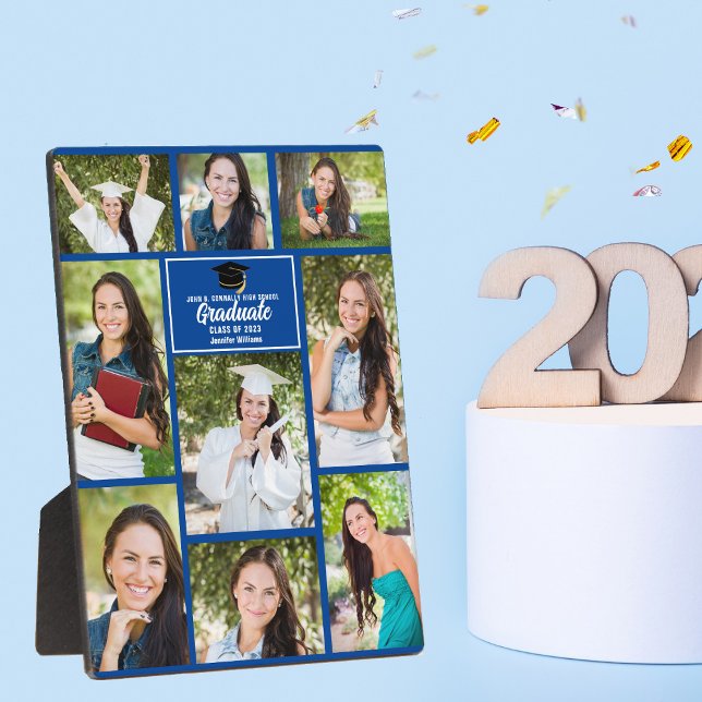 Blue Graduate Photo Collage 2025 Graduation Gift Plaque (Creator Uploaded)