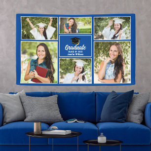 Blue Graduate Photo Collage 2025 Graduation Party Banner