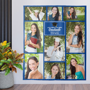 Blue Graduate Photo Collage 2025 Graduation Party Tapestry