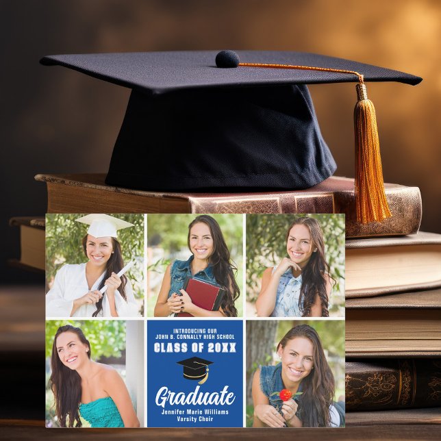 Blue Graduate Photo Collage Custom 2025 Graduation Announcement (Creator Uploaded)