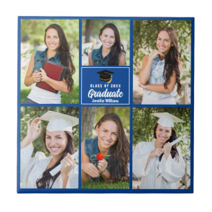 Blue Graduate Photo Collage Custom Graduation Ceramic Tile