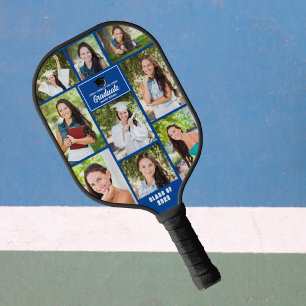 Blue Graduate Photo Collage Custom Graduation Gift Pickleball Paddle