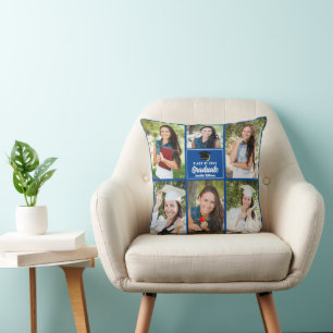 Blue Graduate Photo Collage Customised Graduation Cushion