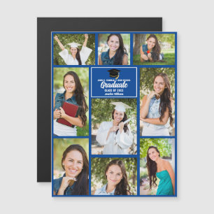 Blue Graduate Photo Collage Graduation Magnet Card
