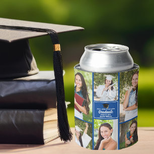 Blue Graduate Photo Collage Modern 2025 Graduation Can Cooler