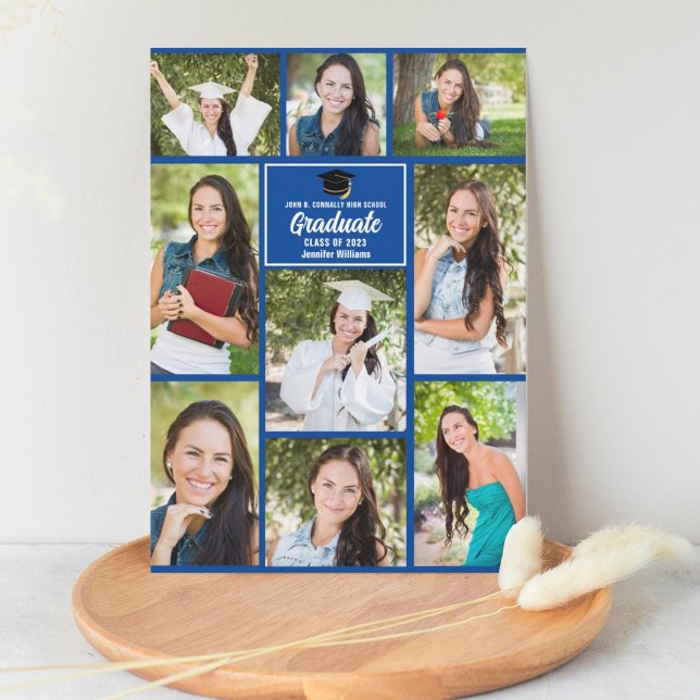 Blue Graduate Photo Collage Modern Graduation Announcement (Creator Uploaded)