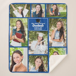 Blue Graduate Photo Collage Modern Graduation Gift Sherpa Blanket