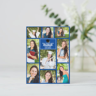 Blue Graduate Photo Collage Modern Graduation Postcard