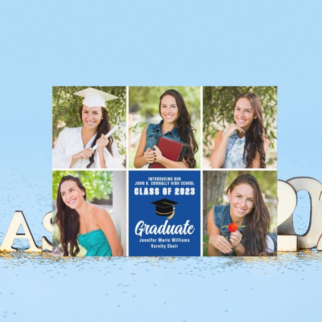 Blue Graduate Photo Collage Modern Graduation Postcard (Creator Uploaded)