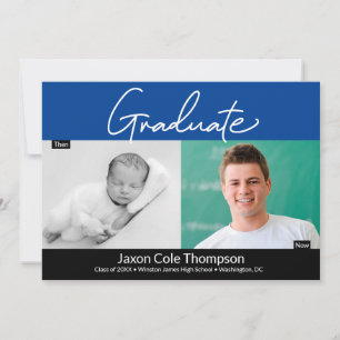 Blue Graduate Then and Now high school Grad photo  Announcement