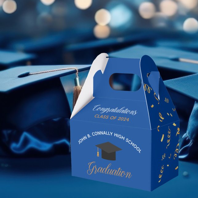 Blue Graduation 2025 Gold Streamers Custom Party Favour Box (Creator Uploaded)