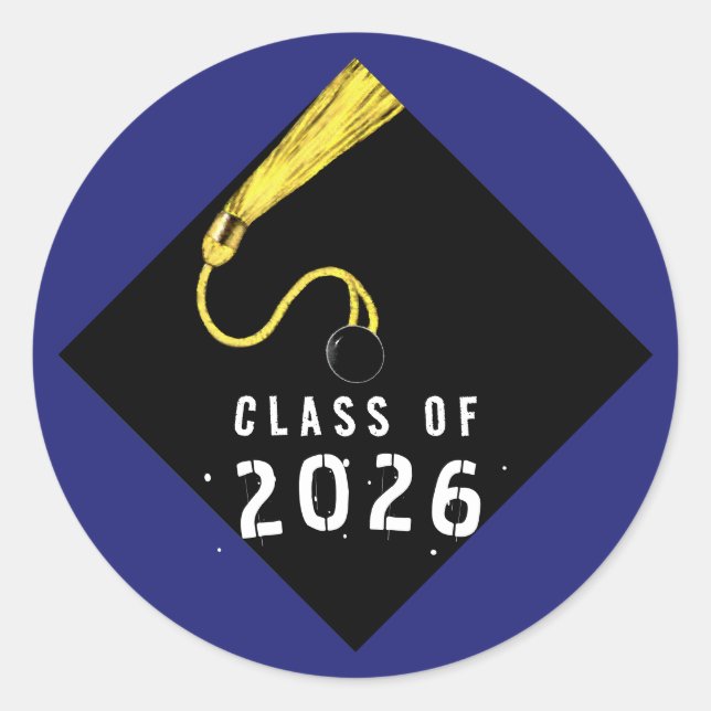 Blue Graduation 2026 Classic Round Sticker (Front)
