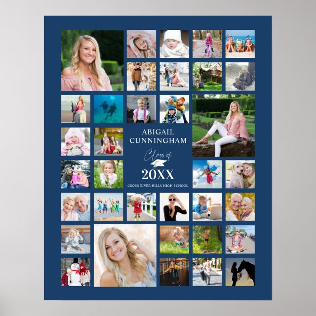 Blue Graduation 35 Photo Collage Class Year Poster (Front)