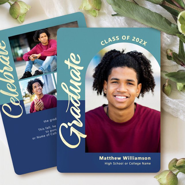 Blue Graduation 4 Photo Bold Arch Party Real Gold (Creator Uploaded)