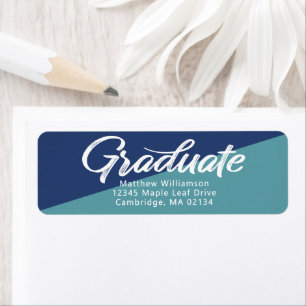 Blue Graduation Bold Script Simple Modern Address Return Address Label