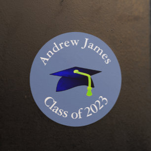 blue graduation cap - class of 2022  -your name  classic round sticker