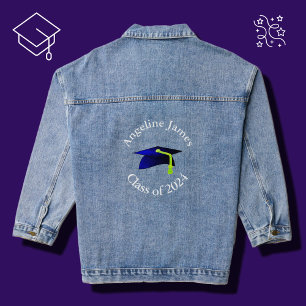 blue graduation cap - class of 2024-your name denim jacket