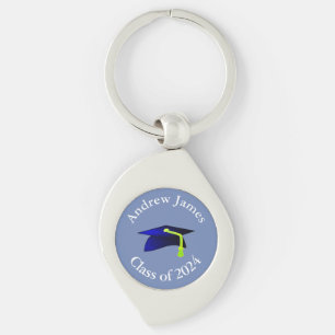 blue graduation cap - class of 2024  -your name key ring