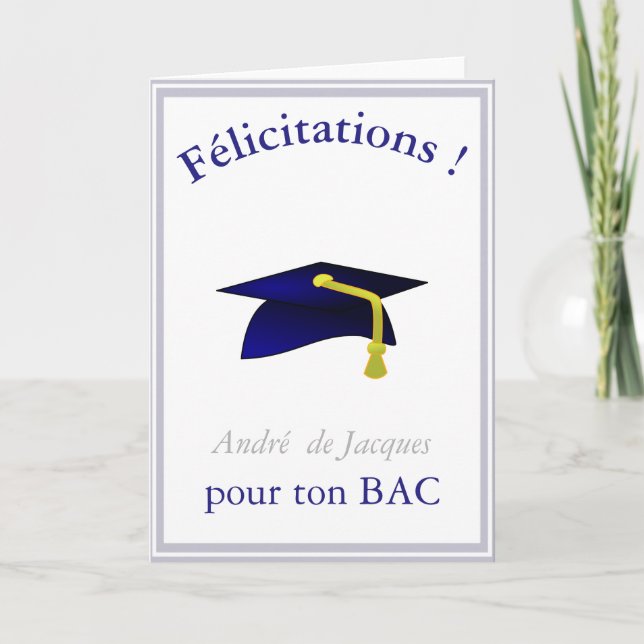 blue graduation cap - Congratulations in French Card (Front)