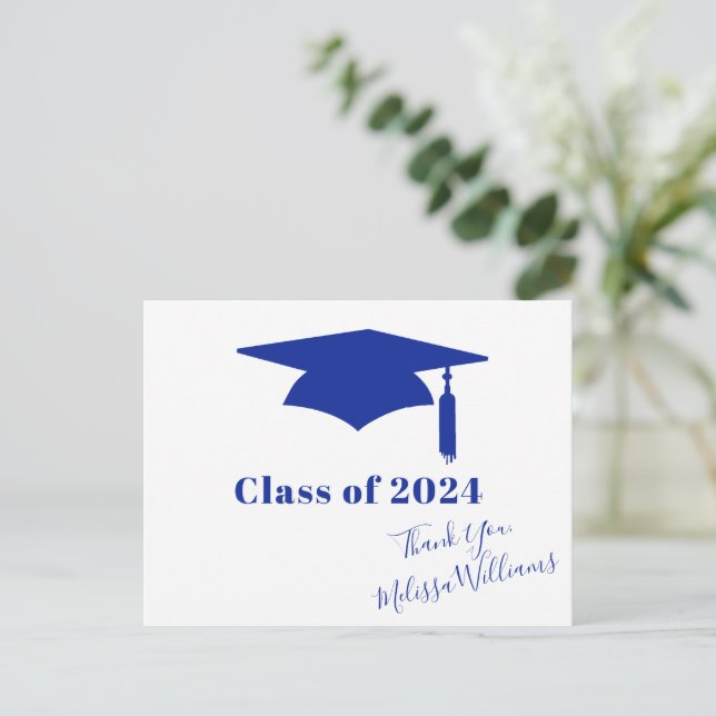 Blue Graduation Cap - Graduation Thank You Postcard (Standing Front)