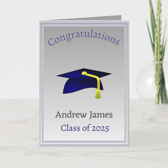 blue graduation cap  in silver - Congratulations Card (Front)