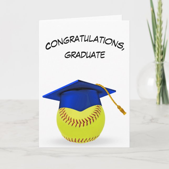 Blue Graduation Cap On a Yellow Softball Card (Front)