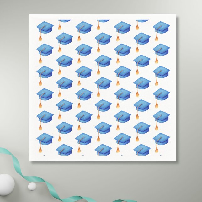 Blue Graduation Cap Personalised Graduation Napkin (Creator Uploaded)