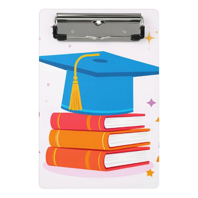 Blue Graduation Cap With Books Mini Clipboard (Front)