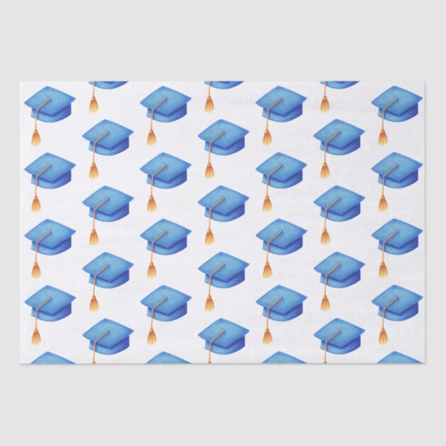 Blue Graduation Cap with Tassels Graduation  Tissue Paper (Front)