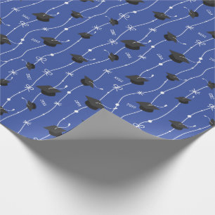 Blue Graduation Caps and Ribbon Wrapping Paper