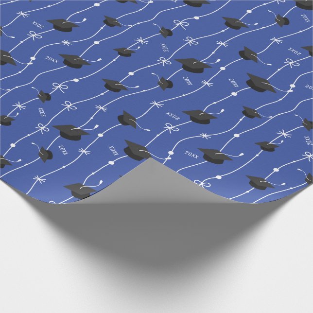 Blue Graduation Caps and Ribbon Wrapping Paper (Corner)