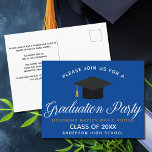 Blue Graduation Class of 2024 Custom School Party Postcard<br><div class="desc">A classy custom graduation party invitation postcard in royal blue for a high school,  college,  or university from the class of 2024. Customize with your school name and graduating class under the lovely calligraphy for a great personalized graduate invite card.</div>