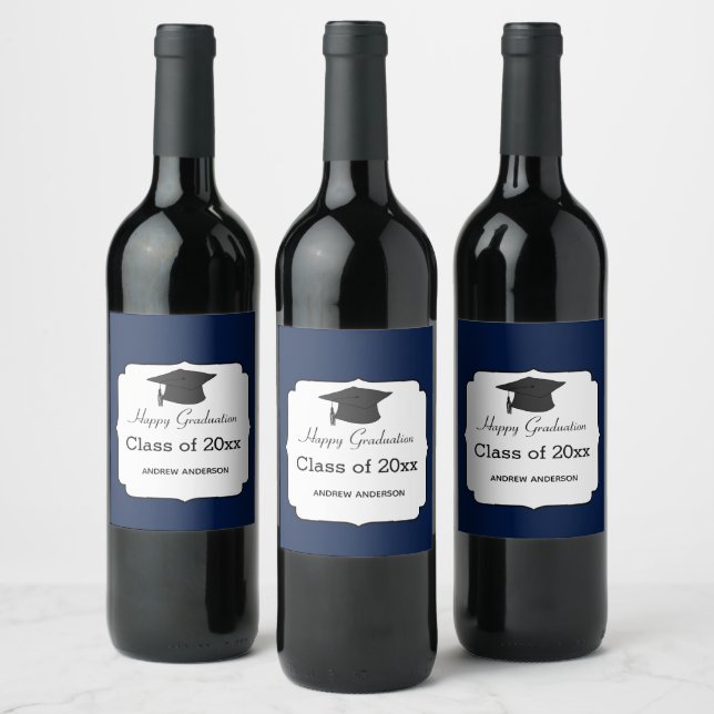Blue Graduation Class of 2025 Wine Label (Bottles)