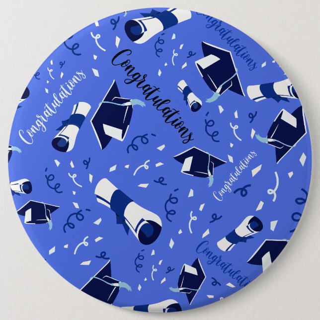 Blue Graduation Congratulations 6 Cm Round Badge (Front)