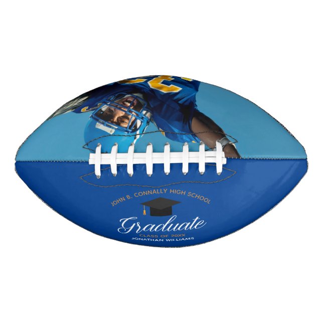 Blue Graduation Custom School 2026 Graduate Photo Football (Front)
